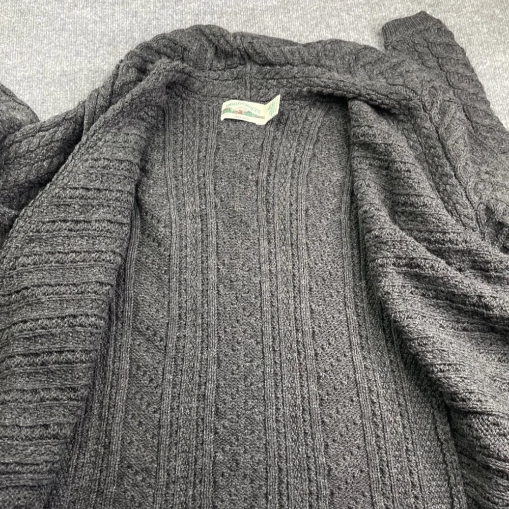 Aran Crafts Cardigan Womens L Gray 100% Merino Wool Cable Knit Made in Ireland
